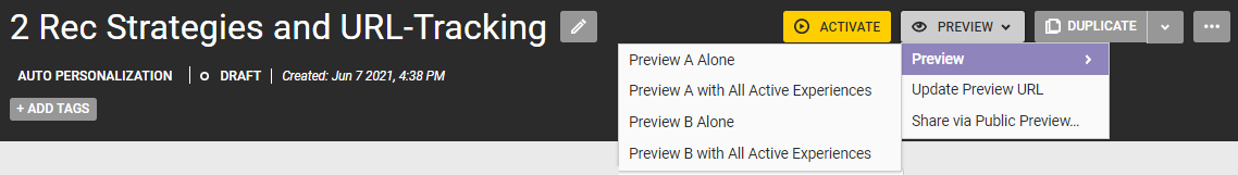 View of the options available in the Preview category of the PREVIEW selector