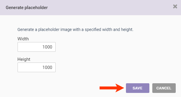 Callout of the SAVE button on the Generate Placeholder modal