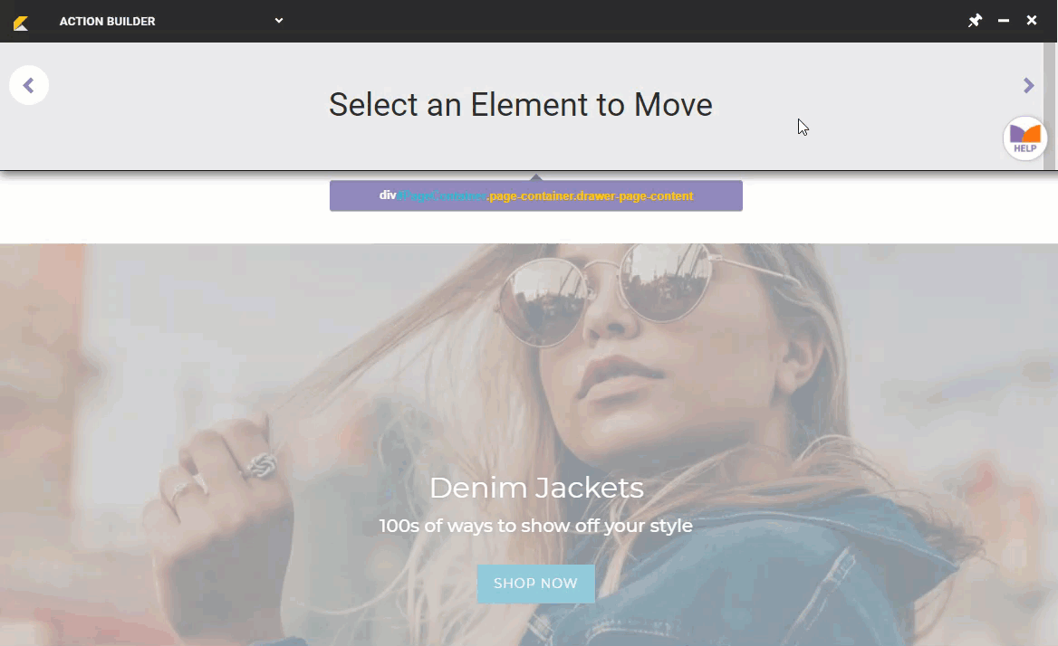 Animated demonstration of a user selecting an element on a retailer site