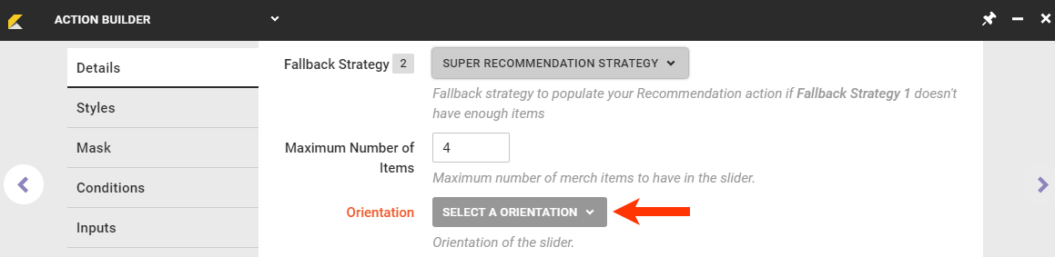 Callout of the Orientation selector