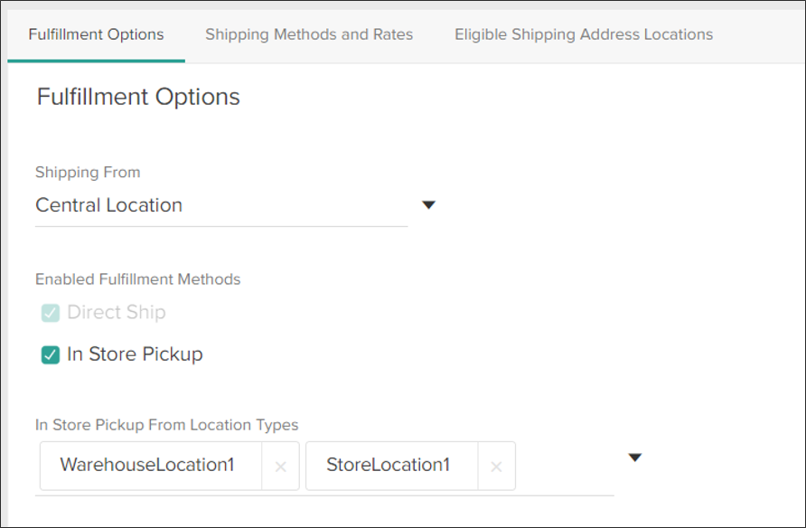 The Fulfillment Options tab for a site