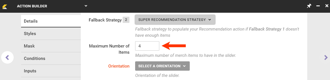 Callout of the Maximum Number of Items field on the Details tab