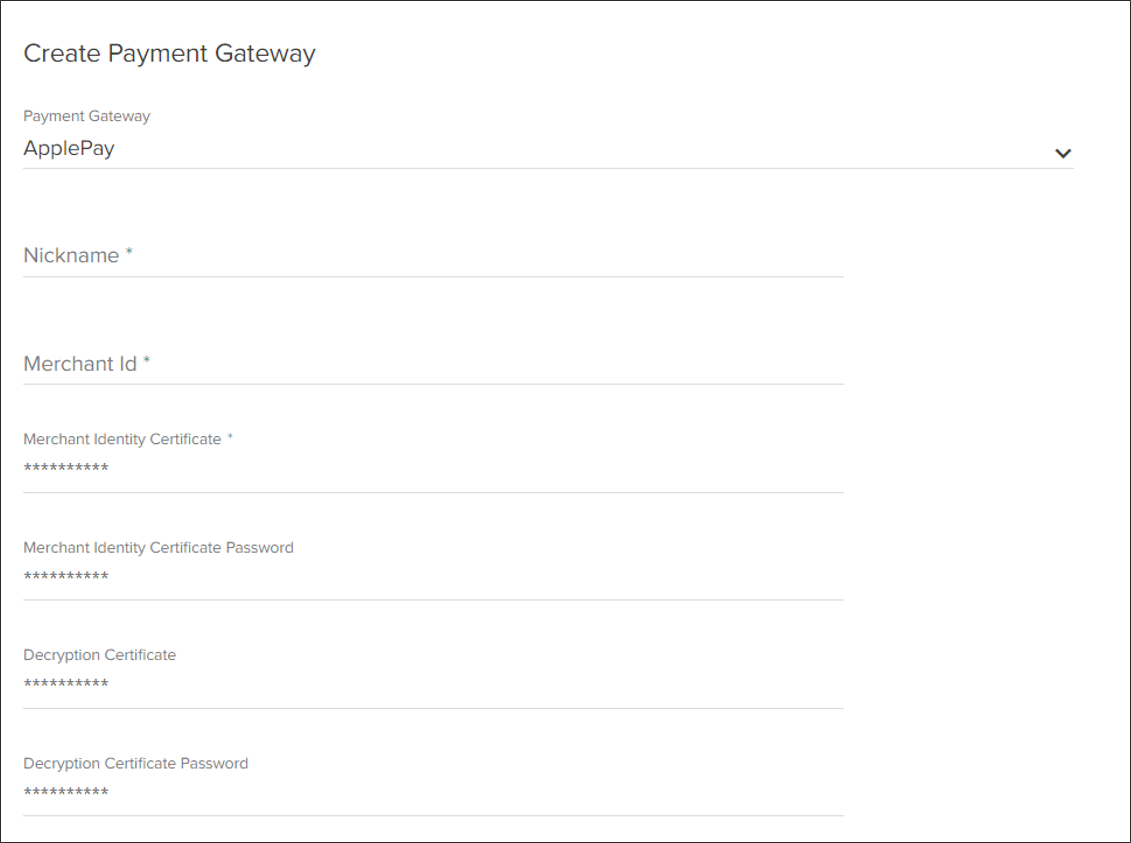 The Create Payment Gateway page with Apple Pay being configured