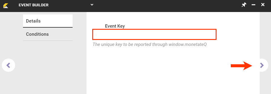 Callout of the Event Key text field and the forward arrow button