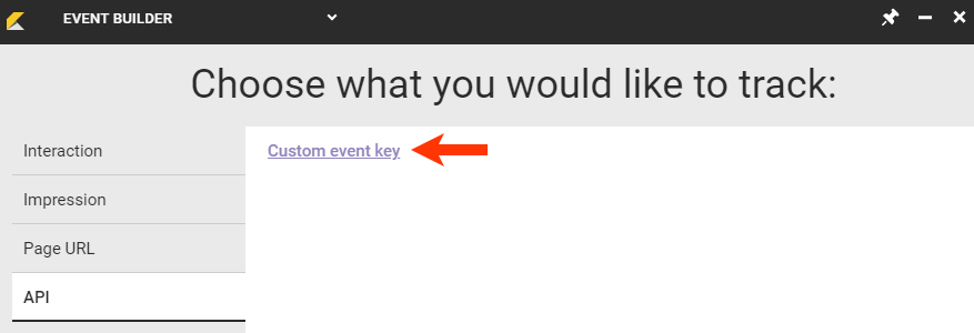 Callout of the 'Custom event key' option on the API tab of Event Builder