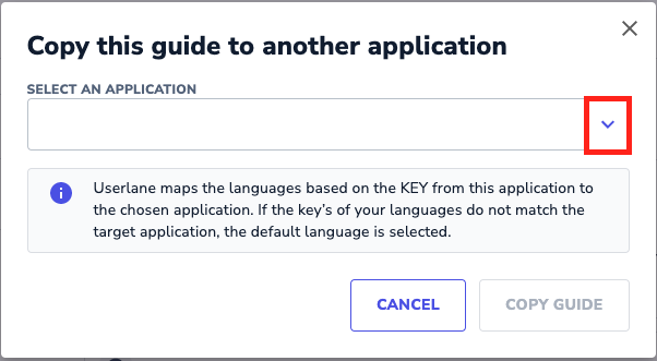 dropdown arrow for select an application to copy