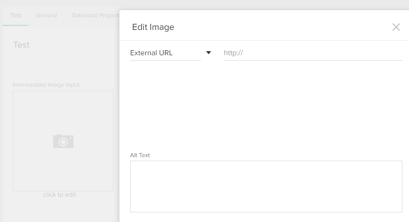 An Image Uploader with a External URL field and another field for alternative text. 