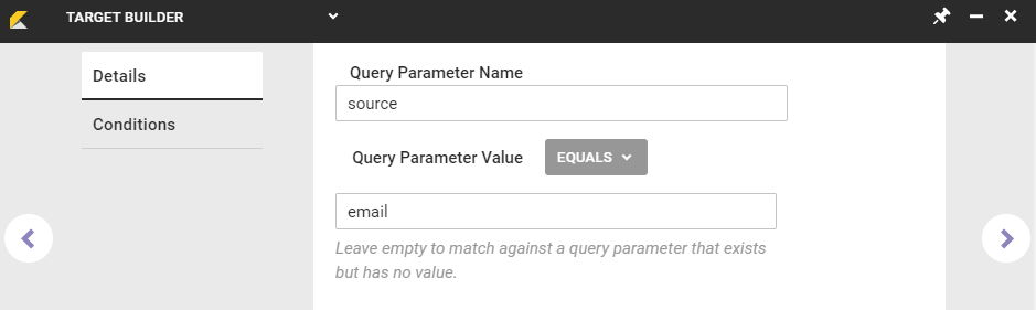 The Details tab with the Query Parameter Name field and the Query Parameter Value field