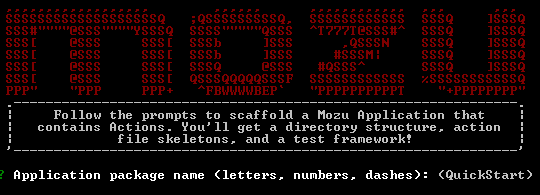 The opening screen of the Yeoman Generator displaying Mozu actions
