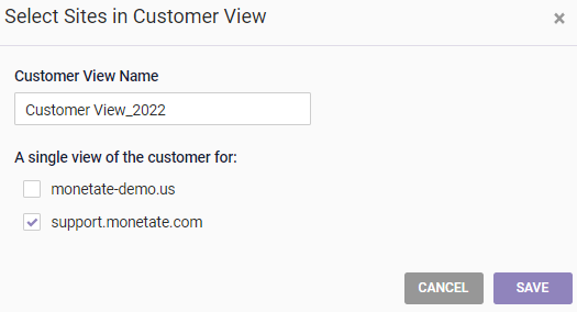 Select Sites in Customer View modal