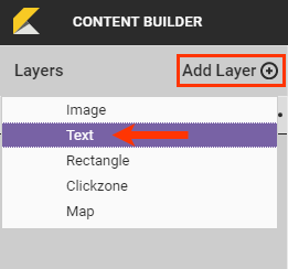 callout of the Add Layer selector and the Text option