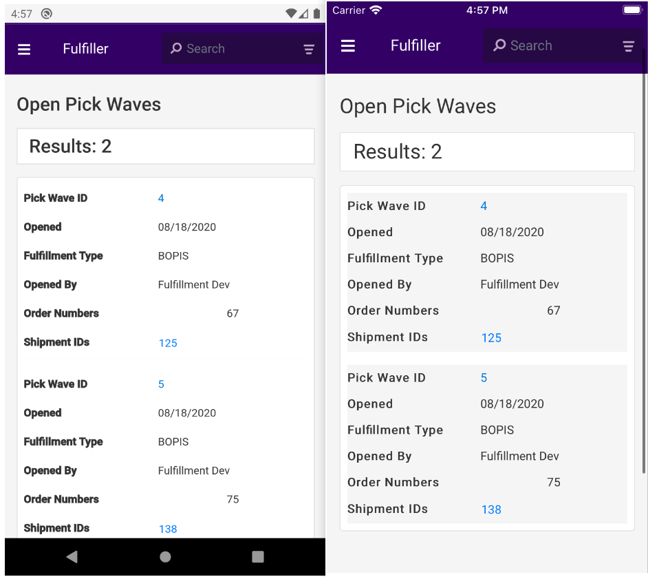 The Pick Waves page on iOS and Android