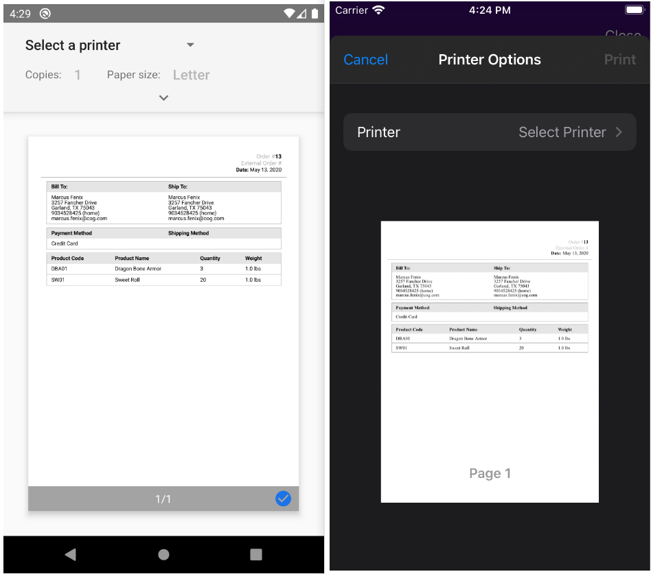 View of a printable PDF on iOS and Android
