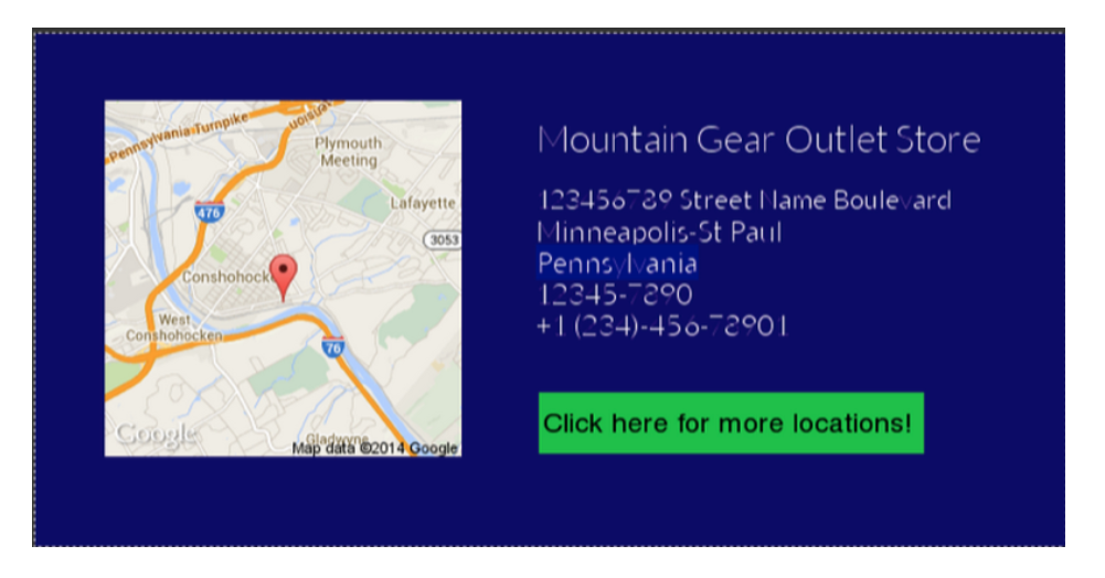 Example of content with location-based dynamic text and a map