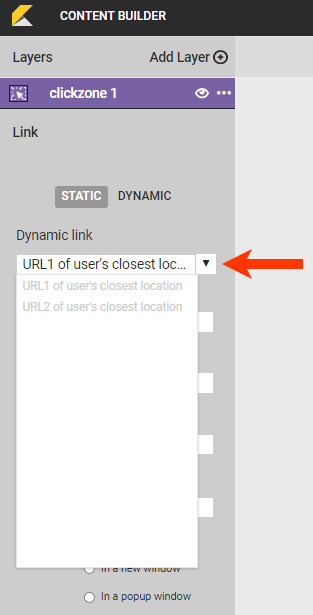 Callout of the Dynamic link selector
