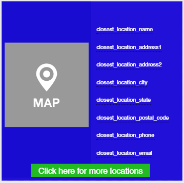 Example of an image with location-based dynamic content, a location-based dynamic map, and a 'Click here for more locations' button