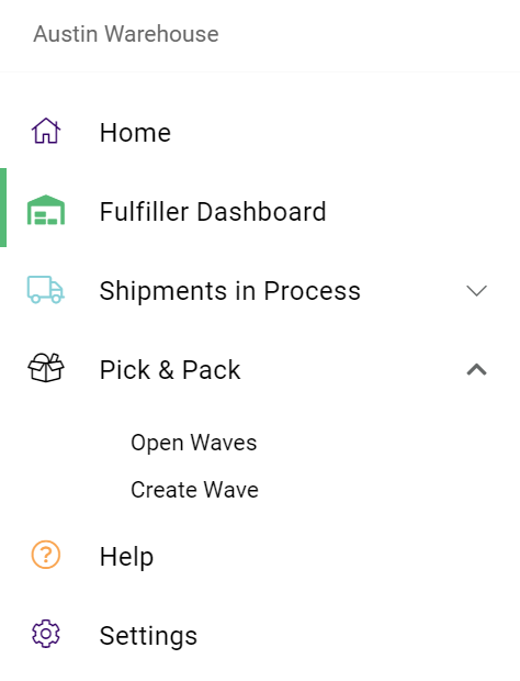 The Fulfiller navigation menu with the Pick & Pack section