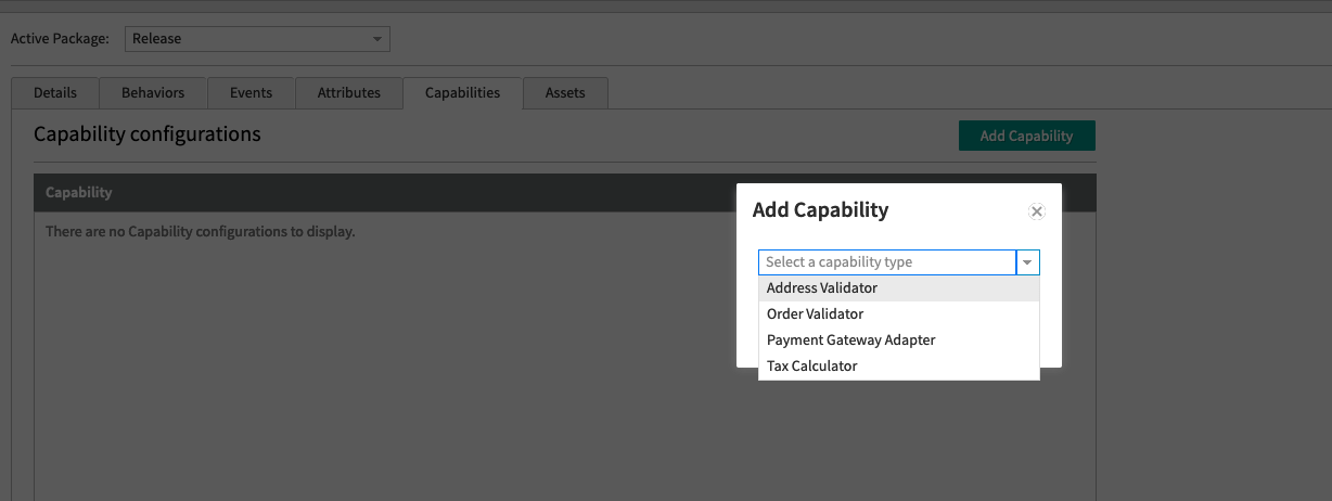 Add Capability modal with capabilities suggestions
