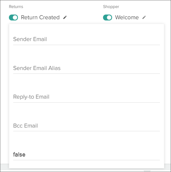 Close-up of the return email options