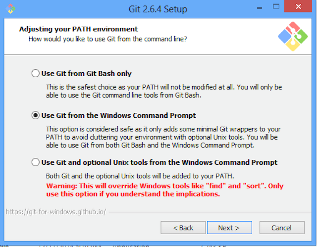 The Git Setup wizard with 