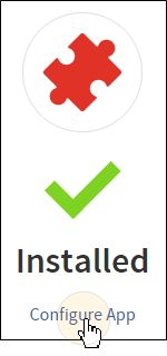 Example of a successful installation message above the Configure App button