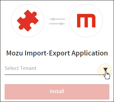 Example of the Import-Export application install with the Select Tenant button