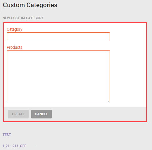 Callout of the NEW CUSTOM CATEGORY modal