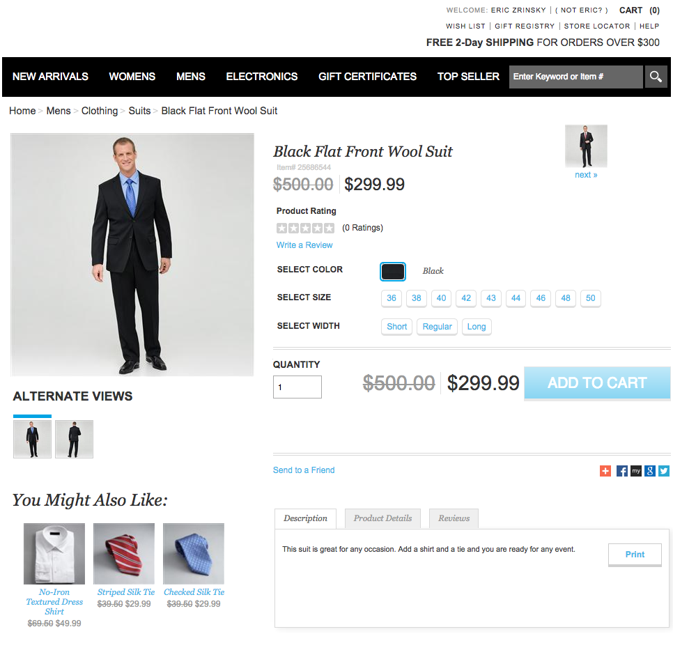 Example of a product detail page on an online retailer's site
