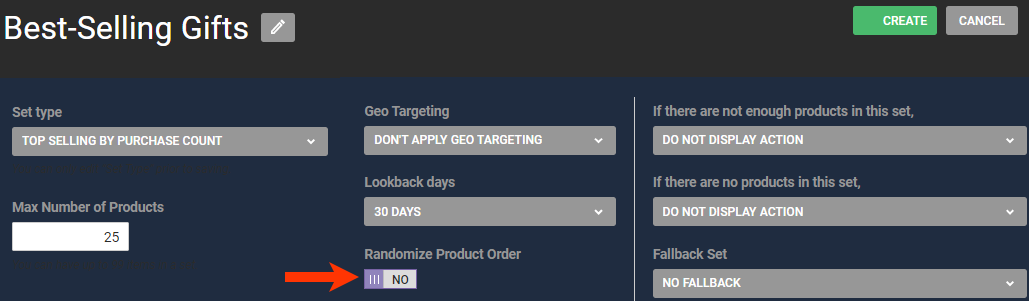 Callout of the Randomize Product Order toggle