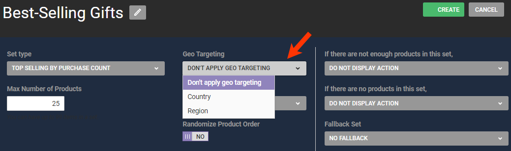 Callout of the Geo Targeting selector