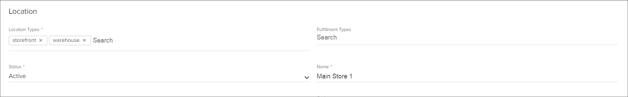 Close-up of the Location configuration options where fulfillment types can be selected