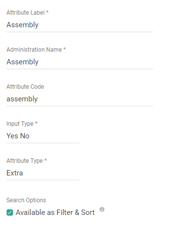 The product attribute creation form with Extra selected