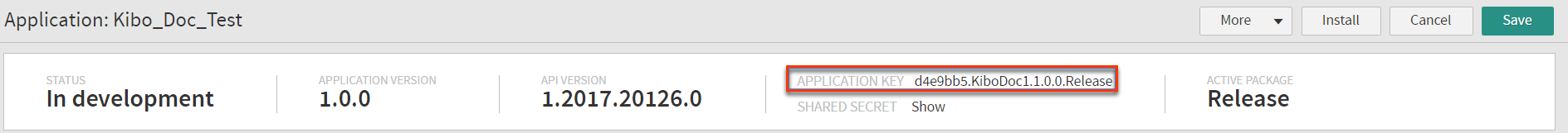Application ID and Shared Secret details on Application page