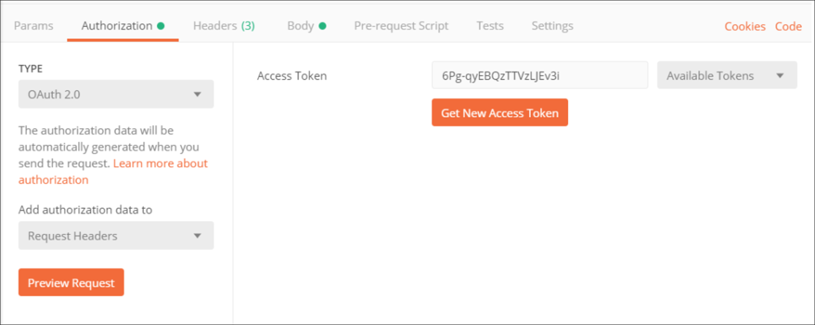 The Authorization tab in Postman