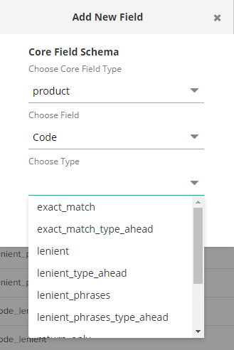 Screenshot of the modal to add a new field displaying the options in the Choose Type drop-down menu