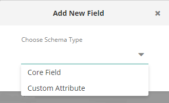 Screenshot of the modal to add a new field displaying the options in the Choose Schema Type drop-down menu