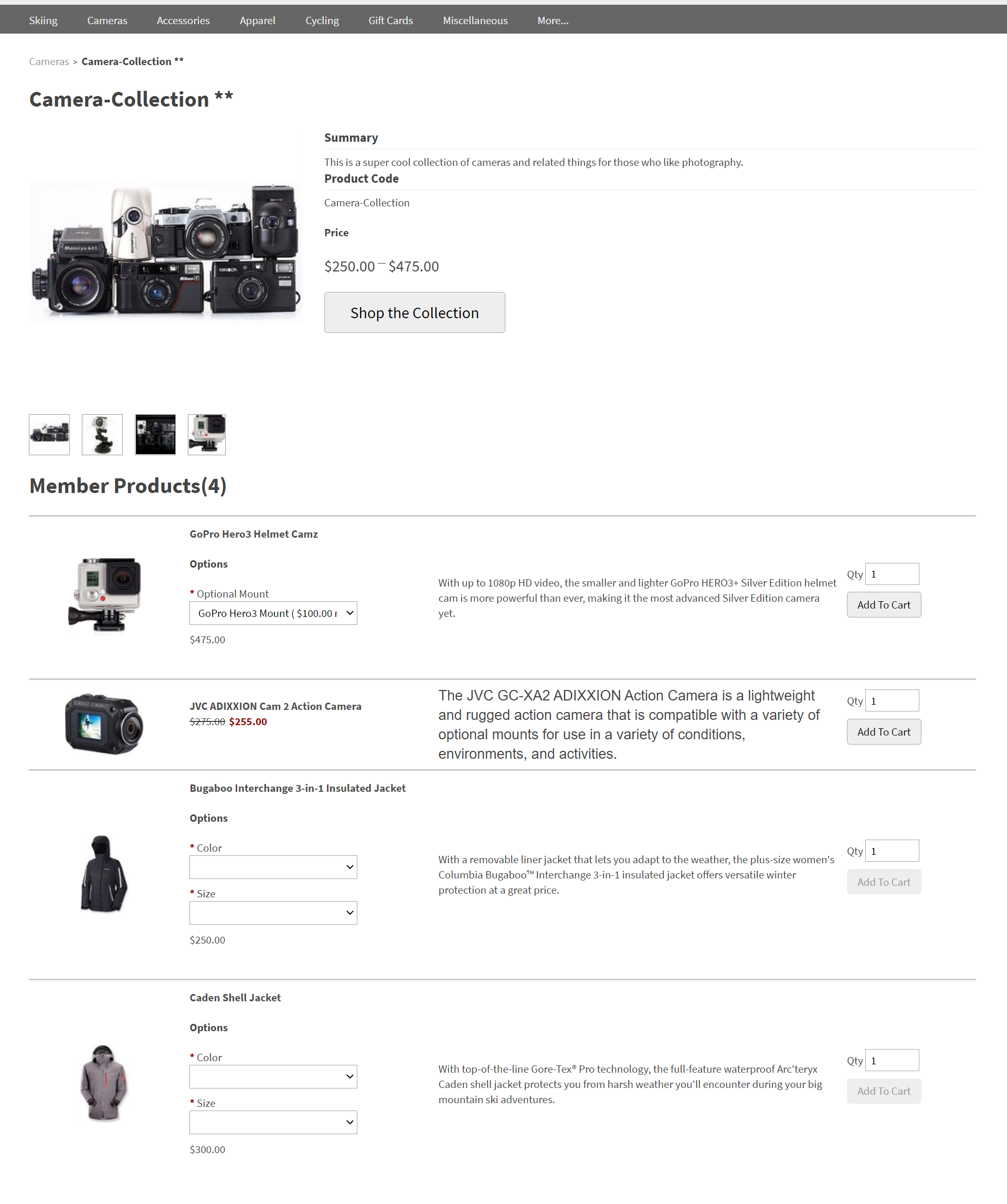 Example of a product page on the storefront showing a list of member products