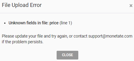Example of the File Upload Error modal
