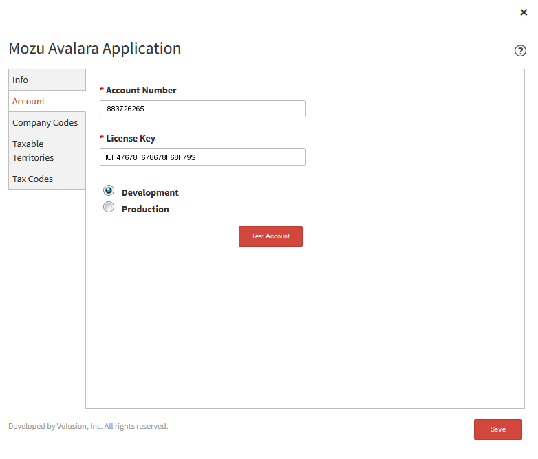 The Avalara application configuration module
