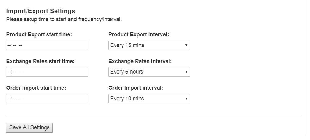 The Import/Export Settings section of the application configurations