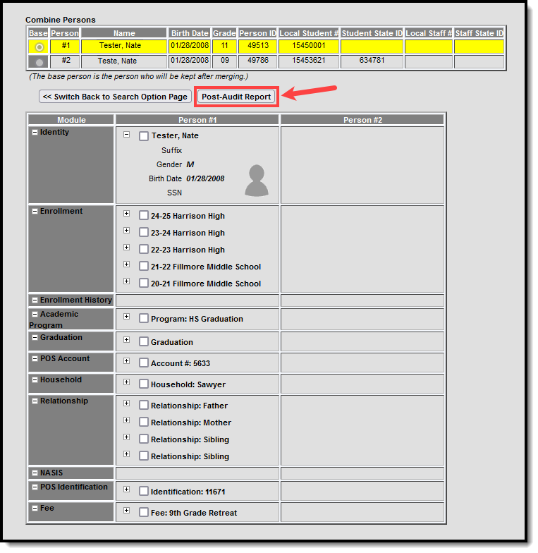 screenshot of the post-merge report button highlighted