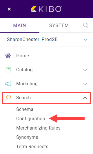 Search settings sidebar location
