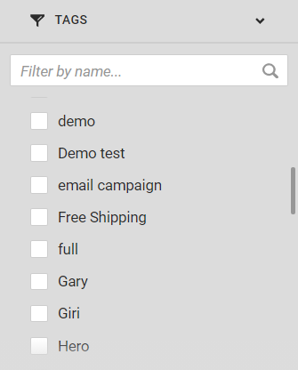 View of the tag options under the TAGS filter category