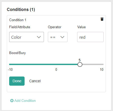 The configuration menu for an example condition