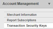 Callout of the Transaction Security Keys link in the Account Management drop-down