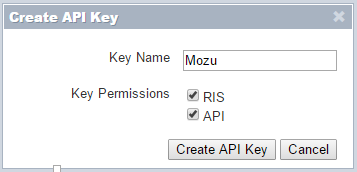 Example of a new API key being created in Kount