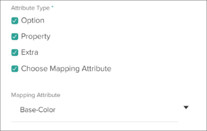 Close-up of attribute configuration options and the Mapping Attribute field with a drop-down menu