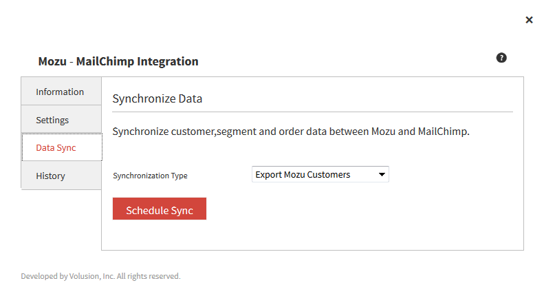 The Data Sync tab of the MailChimp configuration module