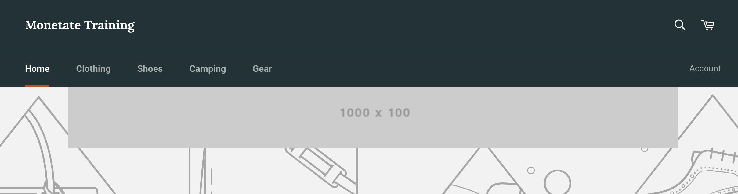 A 1000 by 100 pixel banner placeholder below the top navigation bar of an online retailer's site