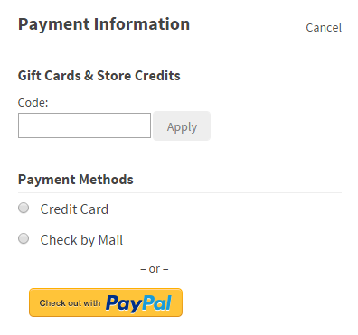The payment details information on the checkout page and the 